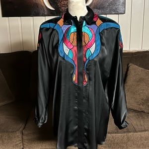 Sir James~ Size 8 Elegant Blouse Multi-Colors Abstract Design & Beaded
